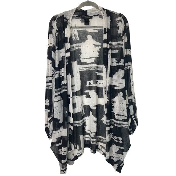 Ali Miles Abstract Print Lightweight Roll Tab Sleeve Cardigan Size 2X Lagenlook - Picture 1 of 9
